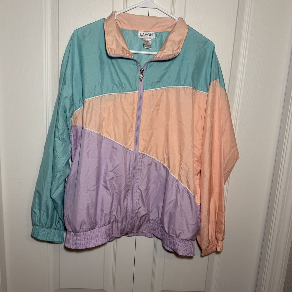 Vintage Lavon Women’s Windbreaker Jacket Large Colorblock Pastel 90s Streetwear